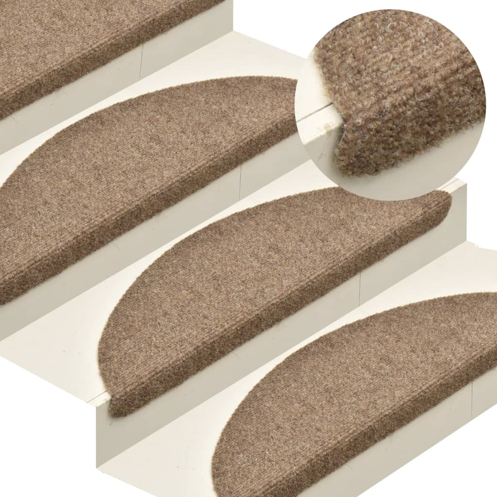 Self-adhesive Stair Mats 15 pcs Cream 56x17x3 cm Needle Punch - Sid & Sam