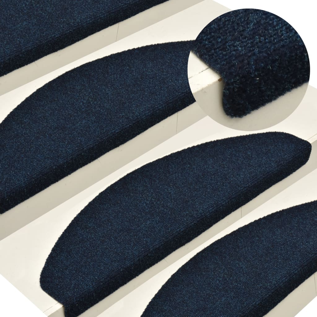Self-adhesive Stair Mats 15 pcs Navy 56x17x3 cm Needle Punch - Sid & Sam