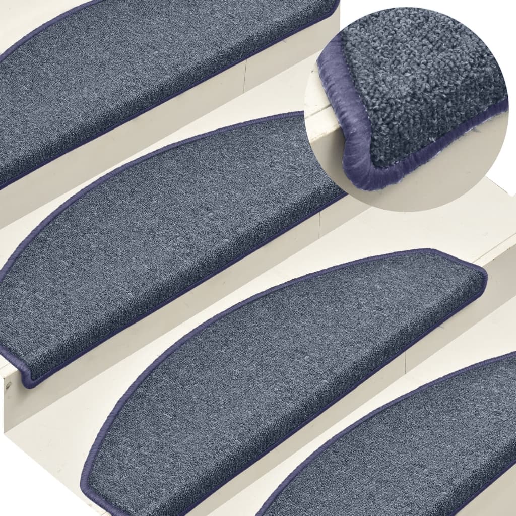 Carpet Stair Treads 15 Pcs Dark Grey and Blue 65x24x4cm - Design Hut