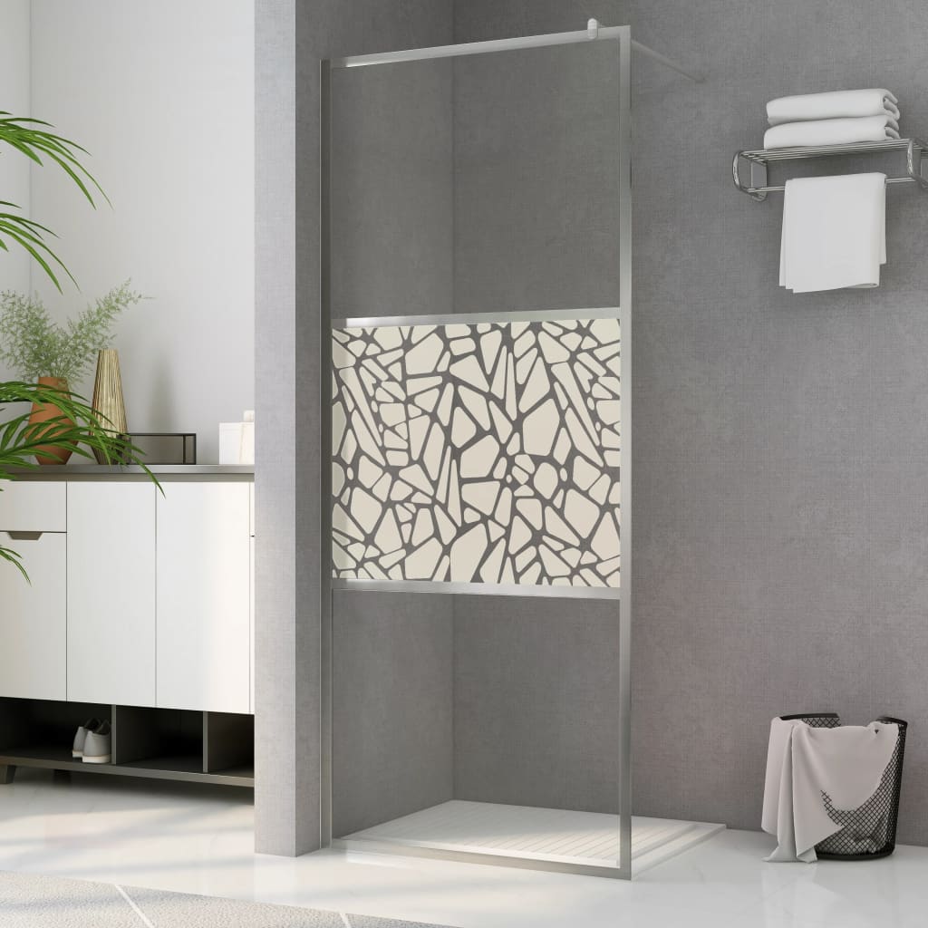Walk-in Shower Wall ESG Glass with Stone Design 115x195 cm - Unbeatable Bargains