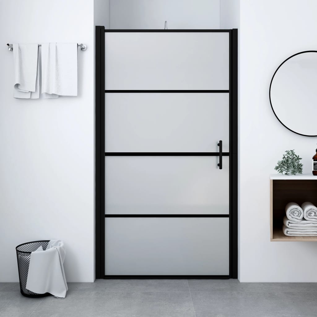 Shower Door Frost Tempered Glass 81x195 cm Black - R and M Furniture