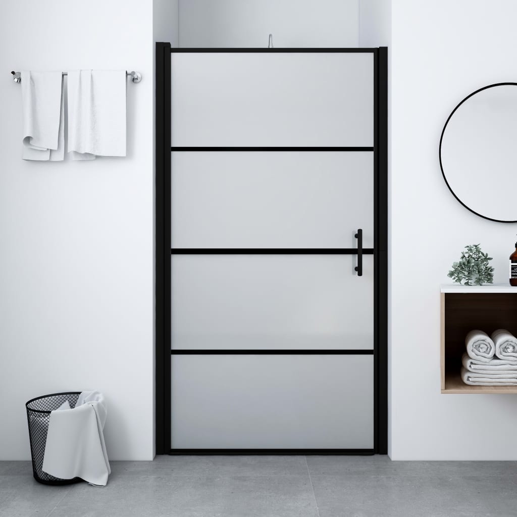 Shower Door Frost Tempered Glass 100x178 cm Black - All Things Good