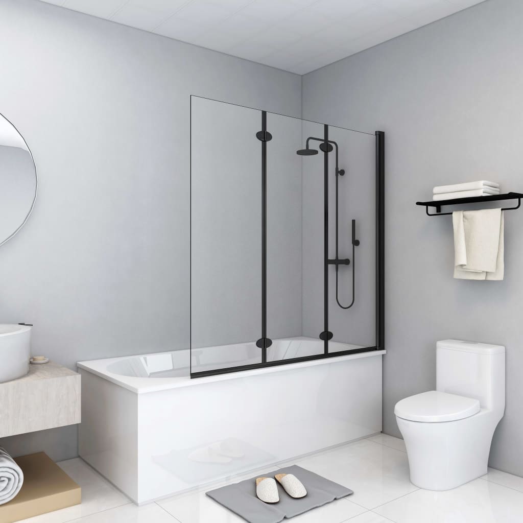 Folding Shower Enclosure 3 Panels ESG 130x138 cm Black - Unbeatable Bargains