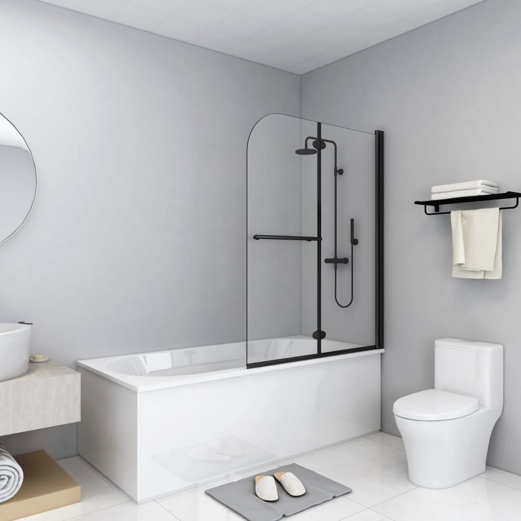 Folding Shower Enclosure 2 Panels ESG 95x140 cm Black - Sid & Sam