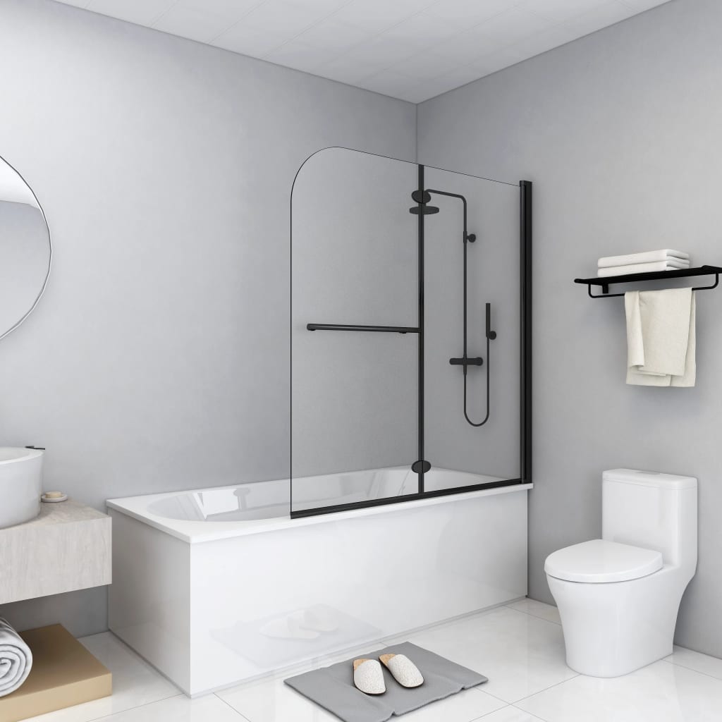 Folding Shower Enclosure 2 Panels ESG 120x140 cm Black - Direct Imports