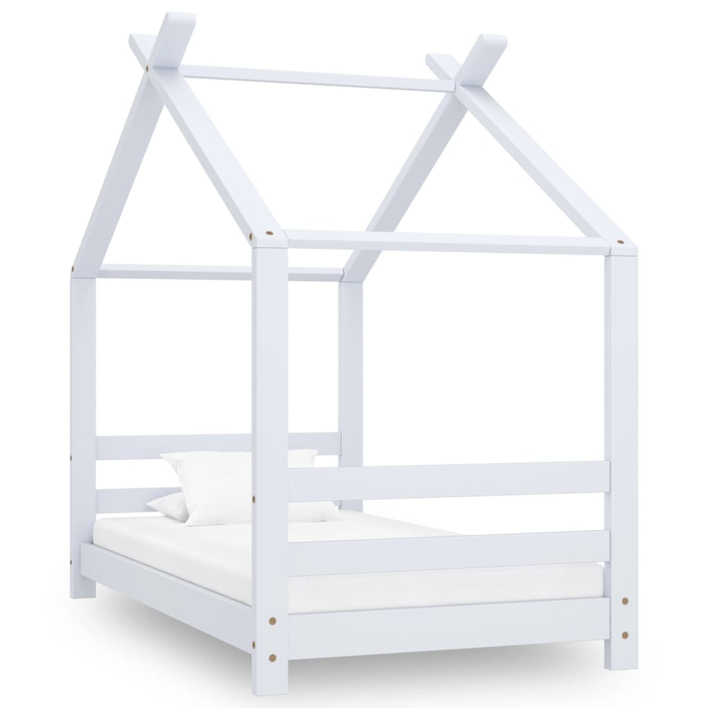 Kids Bed Frame White Solid Pine Wood 70x140 cm - All Things Good