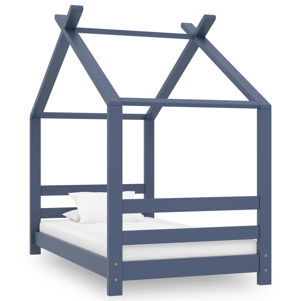 Kids Bed Frame Grey Solid Pine Wood 70x140cm - Design Hut