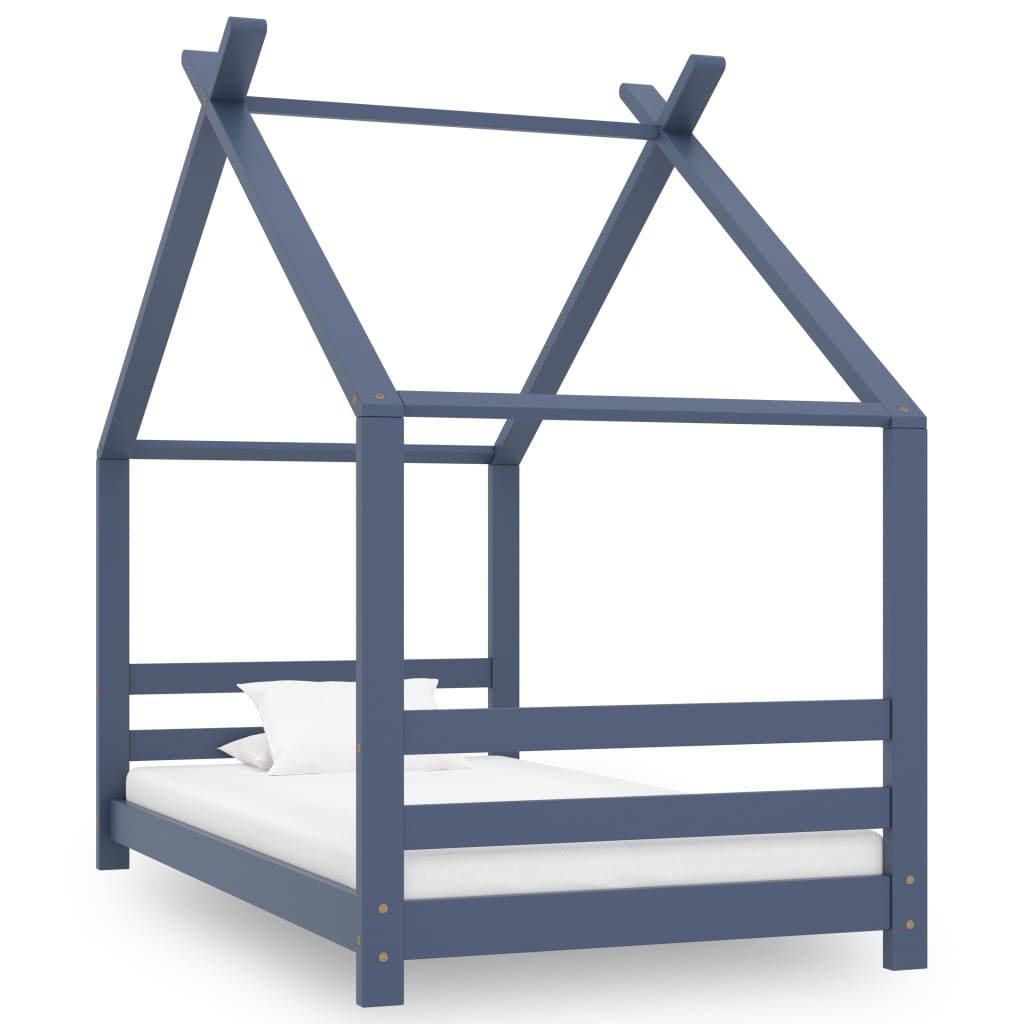 Kids Bed Frame Grey Solid Pine Wood 80x160 cm - Decor Base