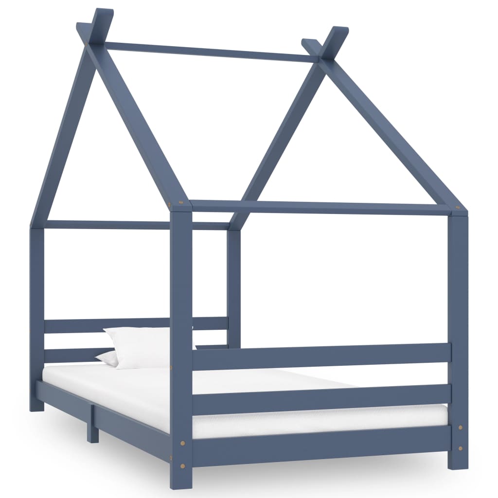 Kids Bed Frame Grey Solid Pine Wood 90x200 cm - Sid & Sam