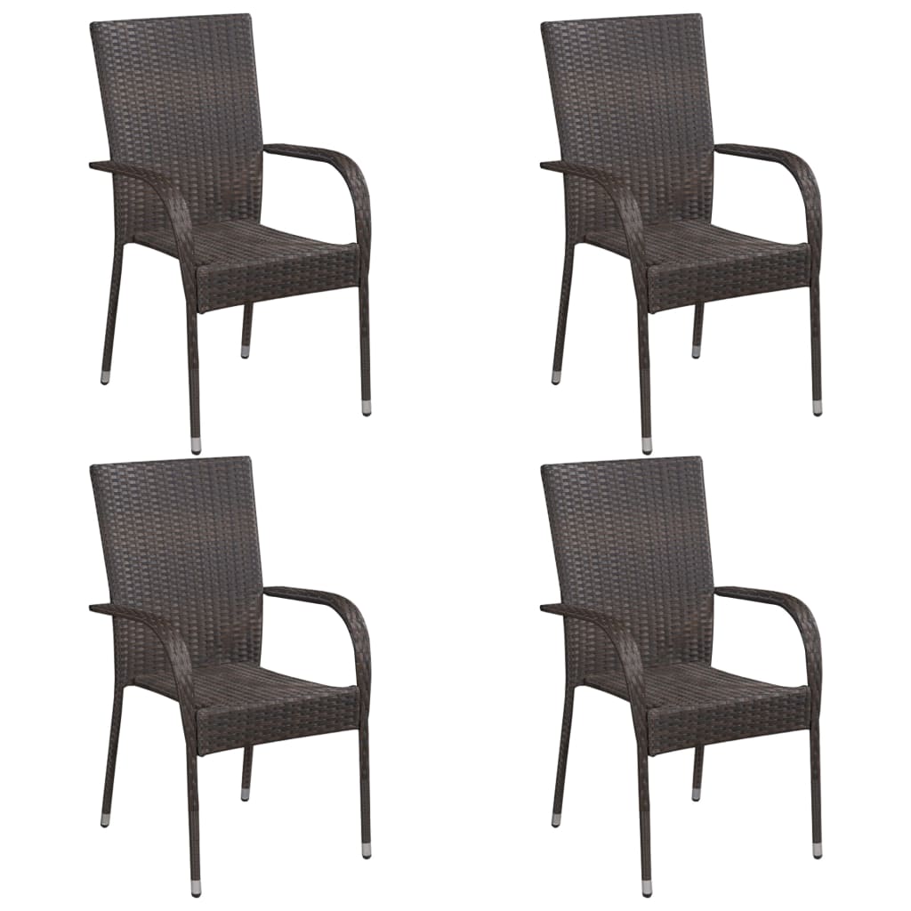 Stackable Outdoor Chairs 4 pcs Poly Rattan Brown - Charlotte Dunes