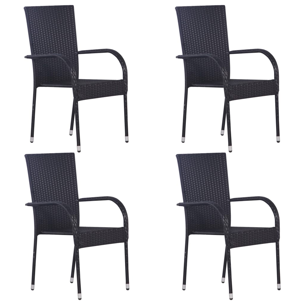 Stackable Outdoor Chairs 4 pcs Poly Rattan Black - Millennium Furniture