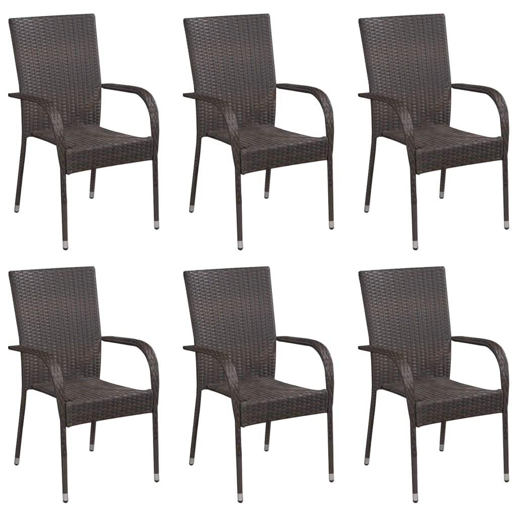 Stackable Outdoor Chairs 6 pcs Poly Rattan Brown - All Things Good