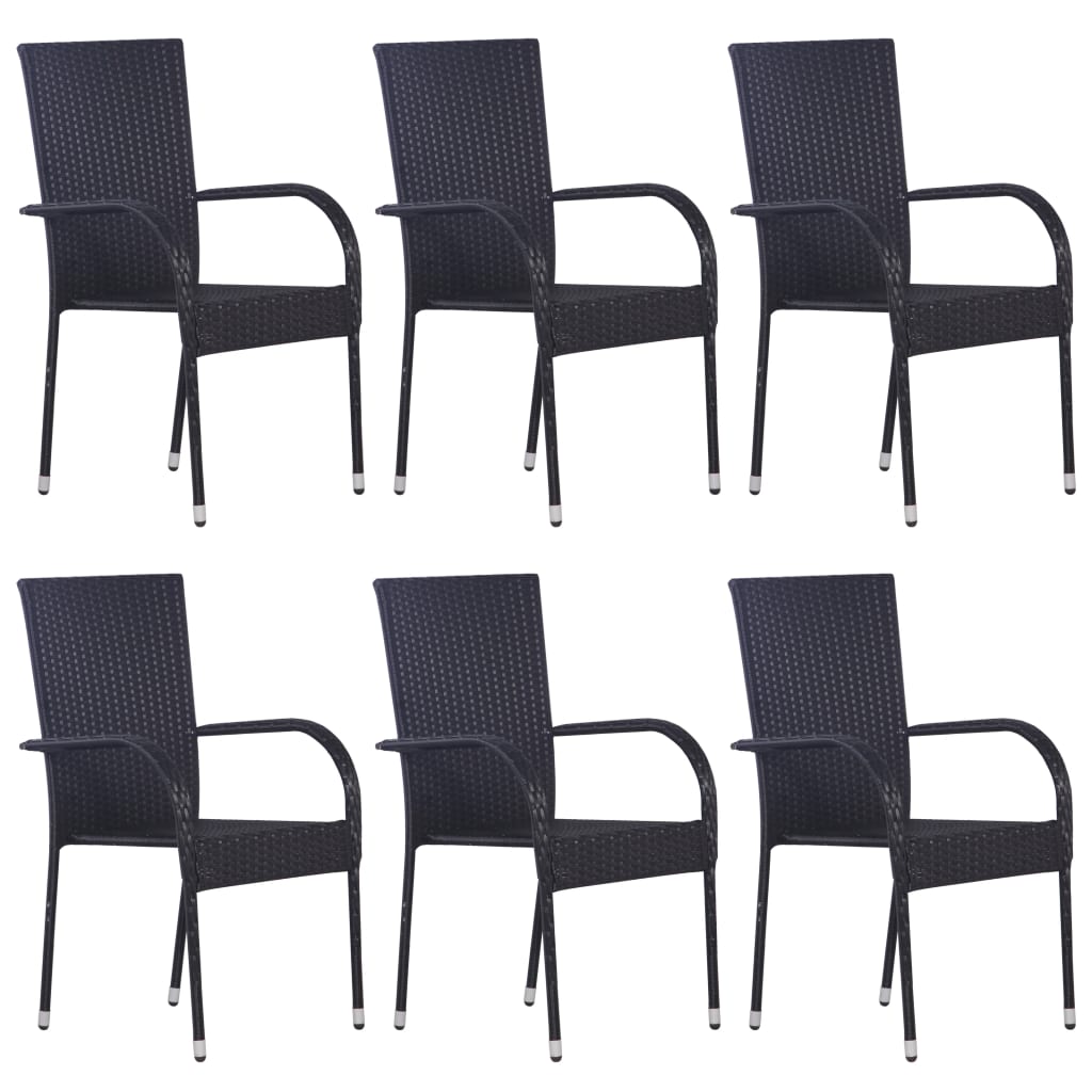 Stackable Outdoor Chairs 6 pcs Poly Rattan Black - Style and Chic