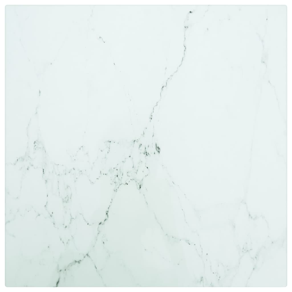 Table Top White 30x30 cm 6 mm Tempered Glass with Marble Design - R and M Furniture