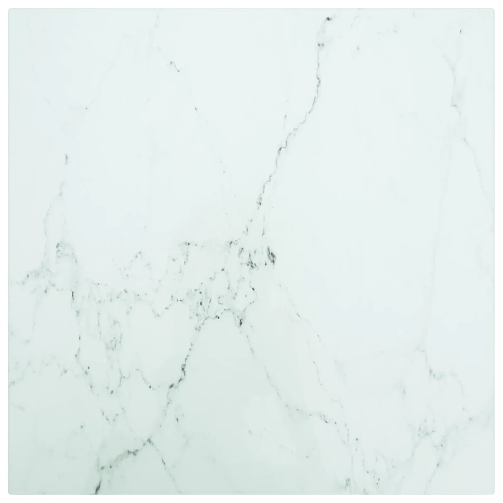 Table Top White 40x40 cm 6 mm Tempered Glass with Marble Design - Unbeatable Bargains