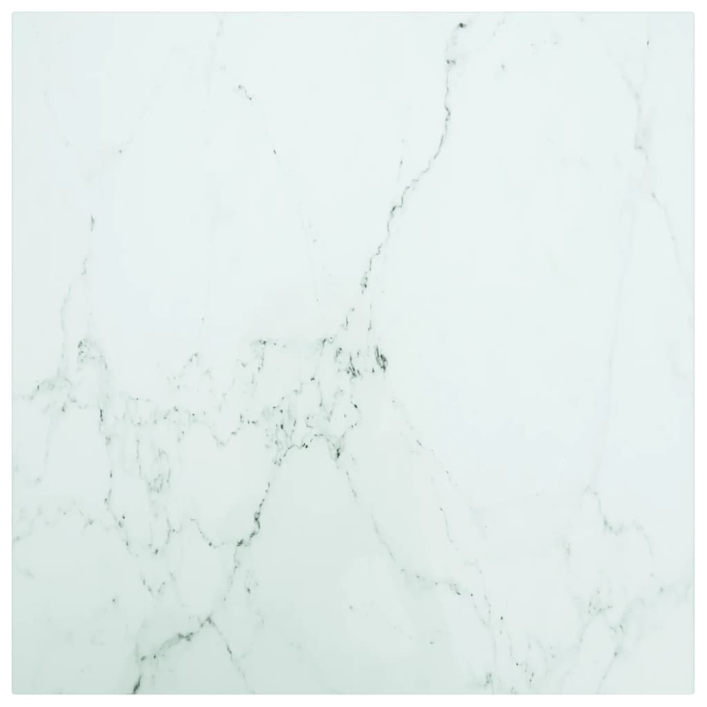 Table Top White 50x50 cm 6 mm Tempered Glass with Marble Design - R and M Furniture