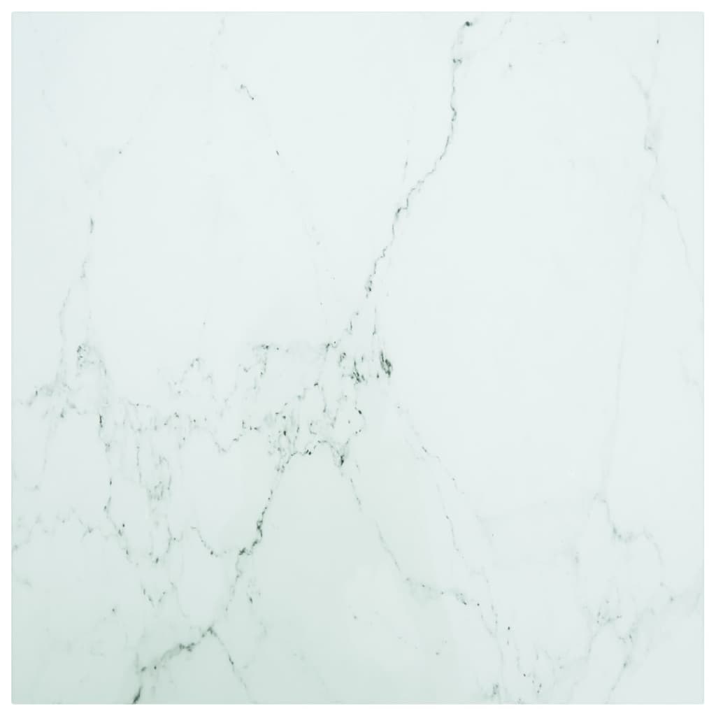 Table Top White 70x70 cm 6 mm Tempered Glass with Marble Design - R and M Furniture