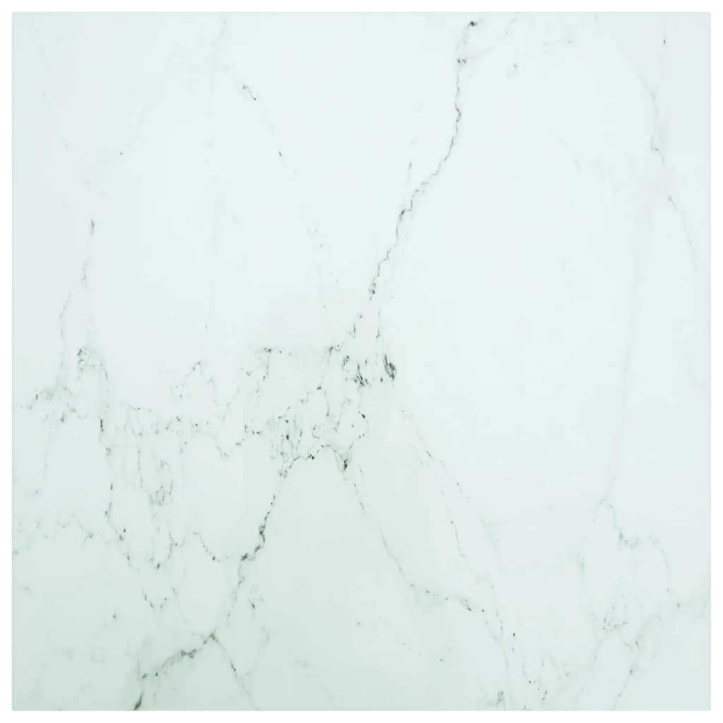 Table Top White 80x80 cm 6 mm Tempered Glass with Marble Design - Style and Chic