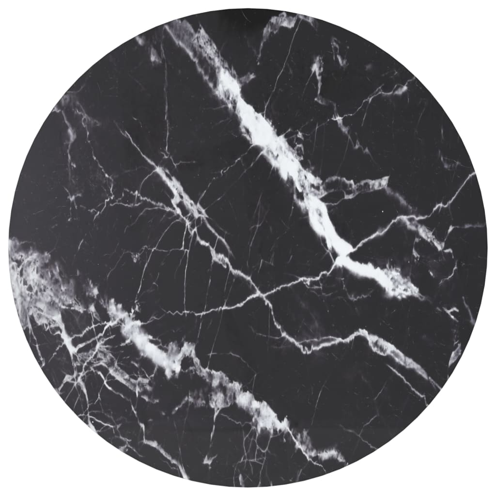 Table Top Black ?70x0.8 cm Tempered Glass with Marble Design - Brittle & Co