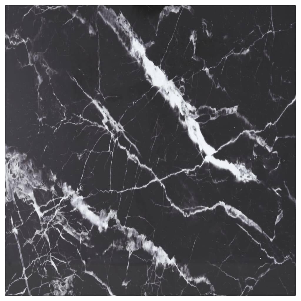 Table Top Black 80x80 cm 6 mm Tempered Glass with Marble Design - Decor Base
