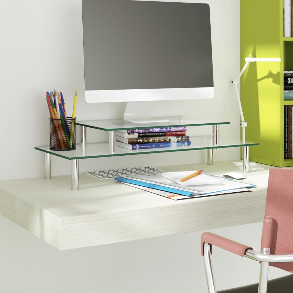 2-Tier Monitor Stand Transparent Glass - Decor Base