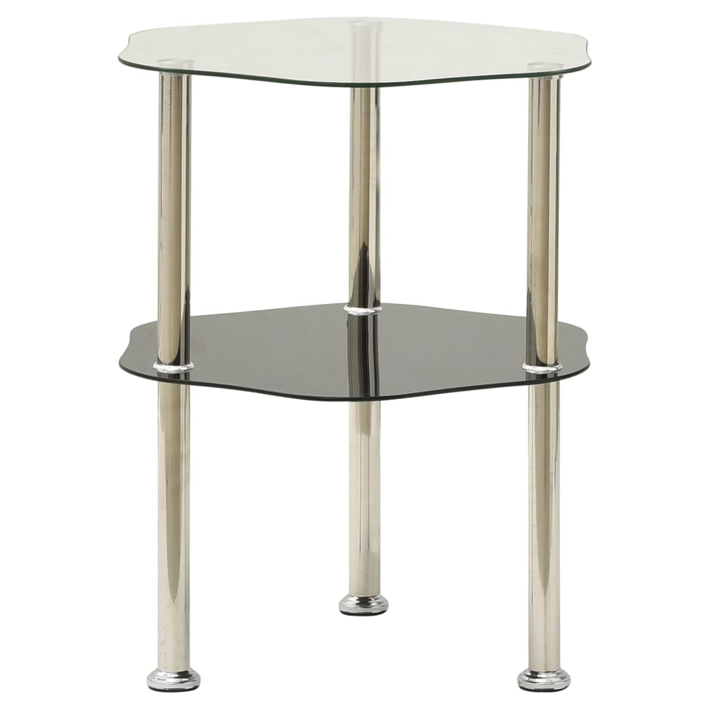 2-Tier Side Table Transparent & Black 38x38x50cm Tempered Glass - R and M Furniture