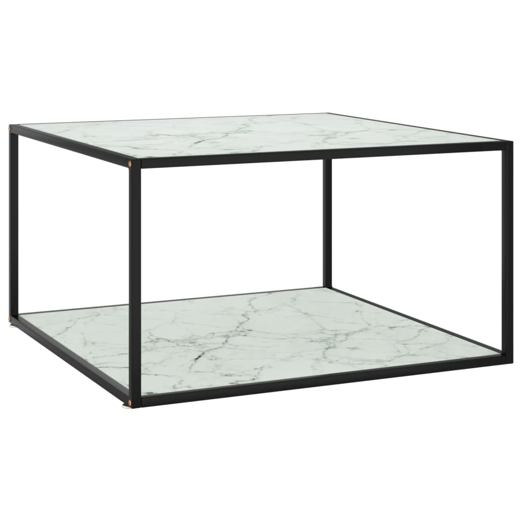 Coffee Table Black with White Marble Glass 90x90x50 cm - Style and Chic