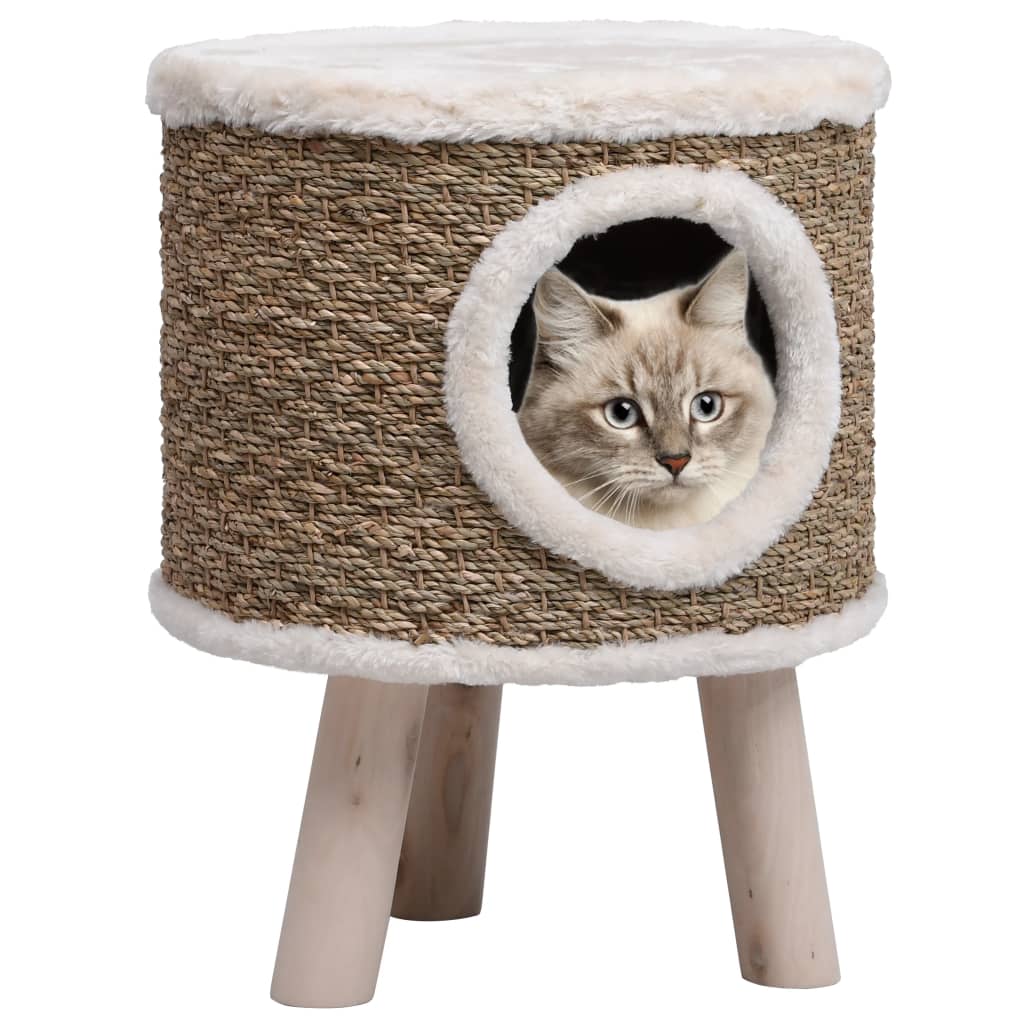 Cat House with Wooden Legs 41 cm Seagrass - Discount Dealers