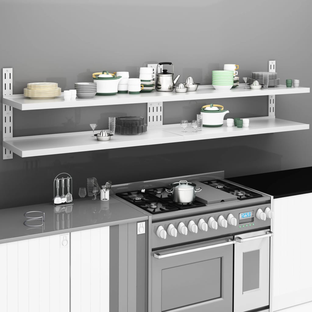 2-Tier Floating Wall Shelves 2 pcs Stainless Steel 240x30 cm - All Things Good