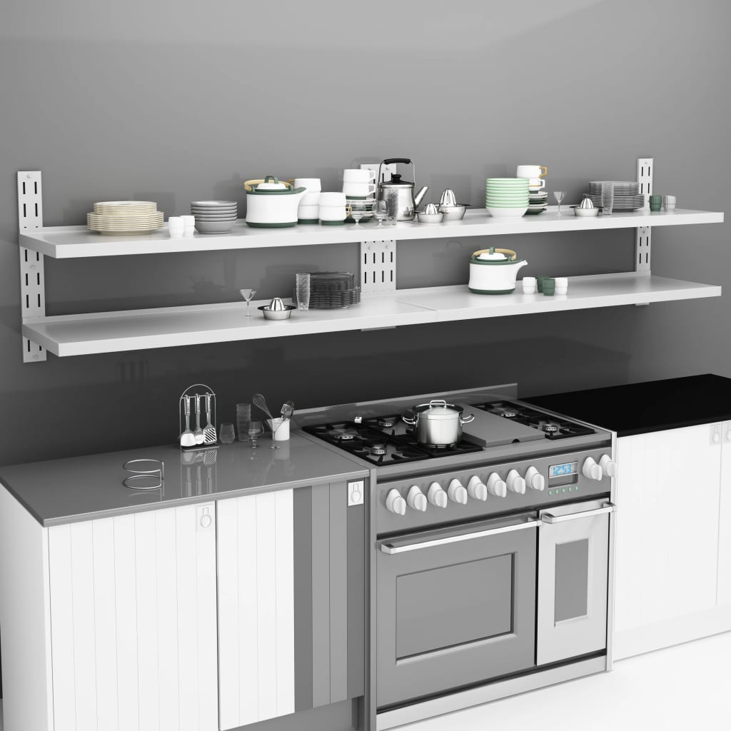 2-Tier Floating Wall Shelves 2 pcs Stainless Steel 300x30 cm - Discount Dealers