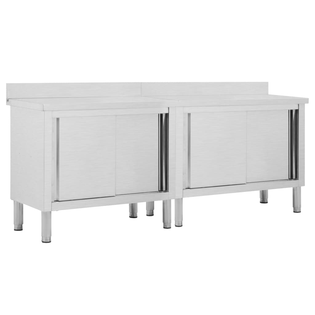 Work Tables with Sliding Doors 2pcs 200x50x(95-97)cm Stainless Steel - Millennium Furniture