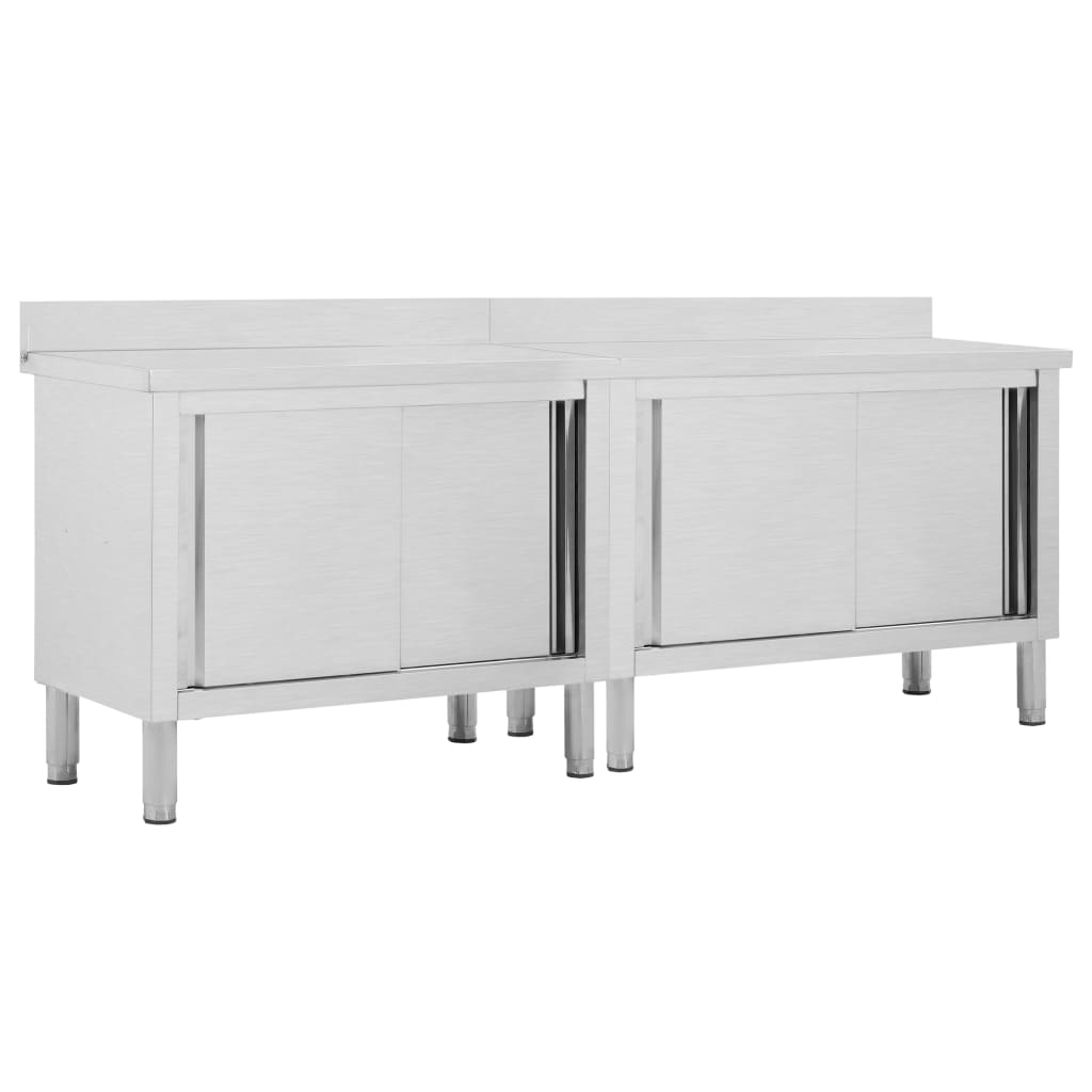Work Tables with Sliding Doors 2pcs 240x50x(95-97)cm Stainless Steel - Style and Chic