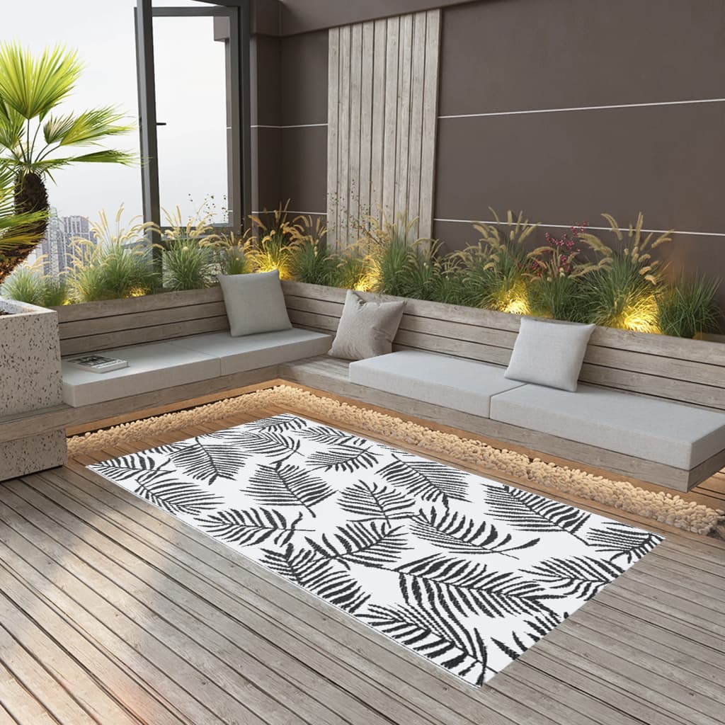Outdoor Carpet White and Black 160x230 cm PP - Design Hut