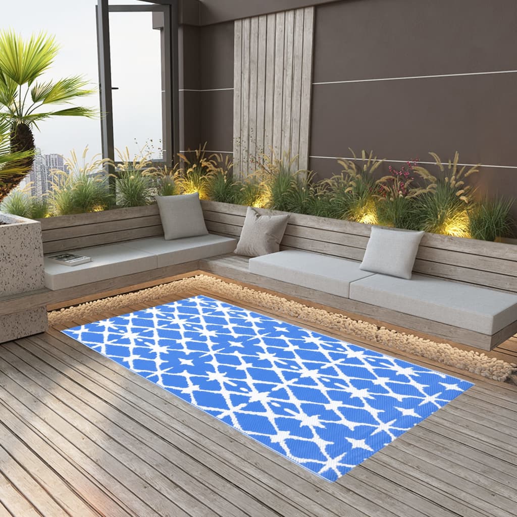 Outdoor Carpet Blue and White 120x180 cm PP - Design Hut