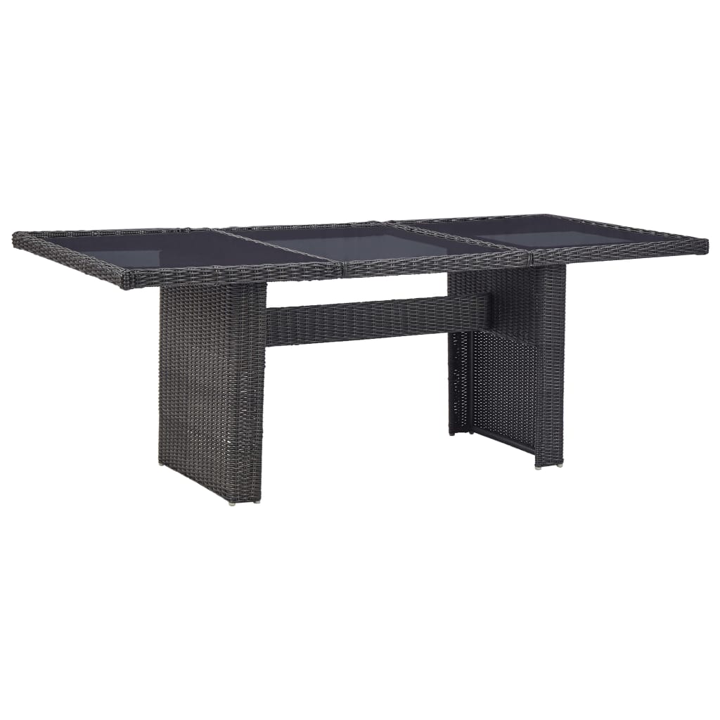 Garden Dining Table Black 200x100x74 cm Glass and Poly Rattan - Decor Base