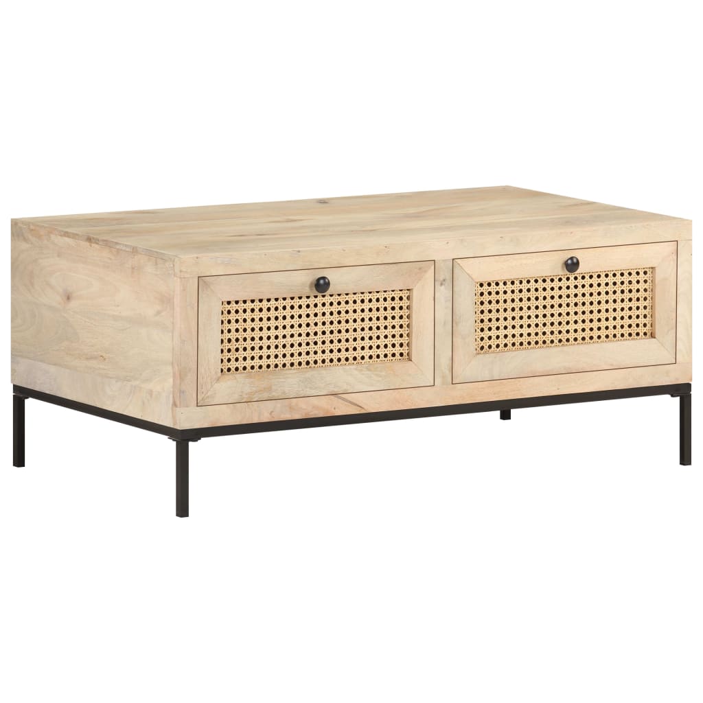 Coffee Table 90x50x37 cm Solid Mango Wood and Natural Cane - Sid & Sam