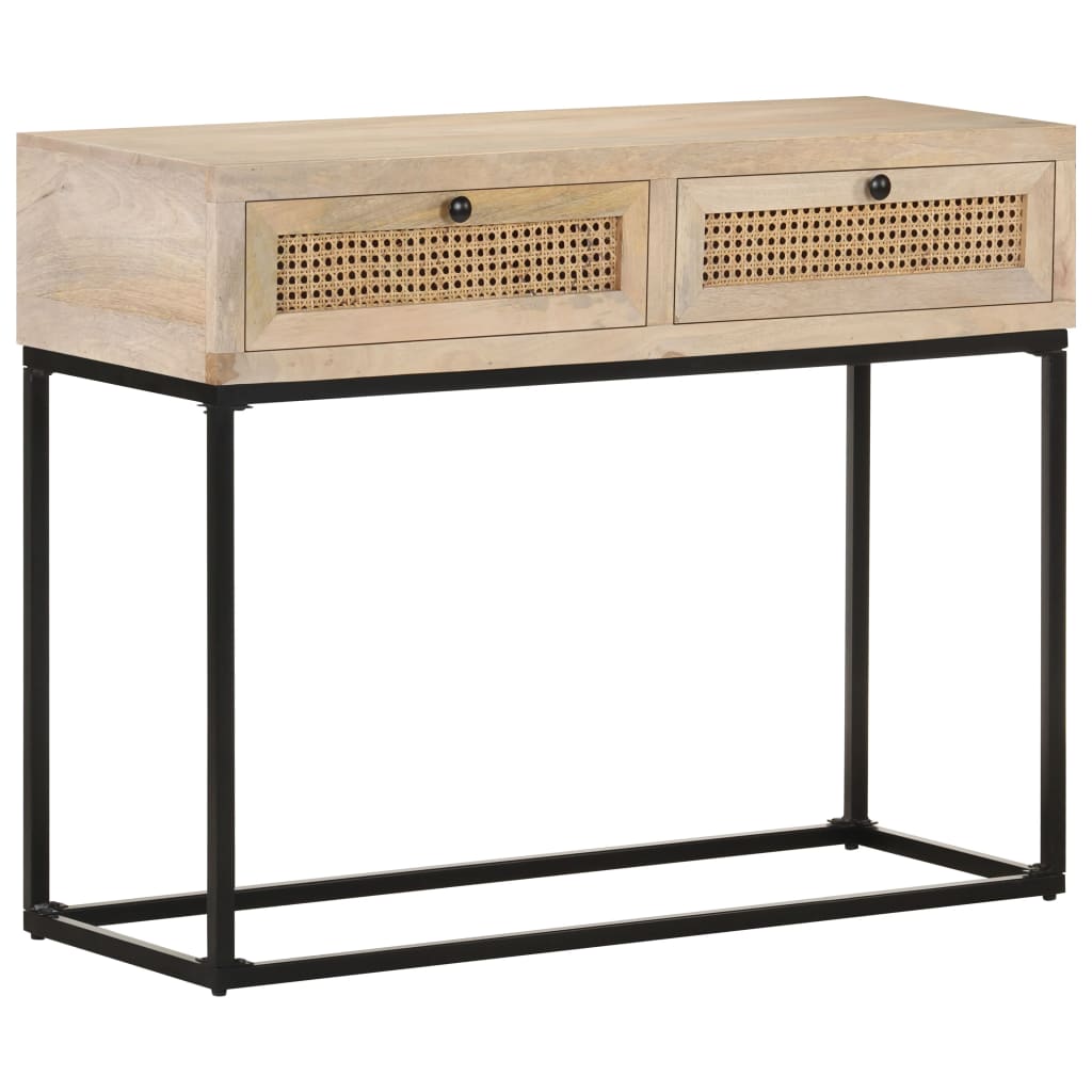 Console Table 100x35x76 cm Solid Mango Wood and Natural Cane - Brittle & Co