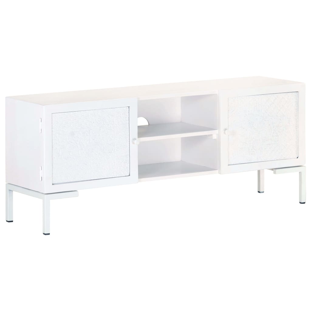 TV Cabinet White 115x30x46 cm Solid Mango Wood - Millennium Furniture