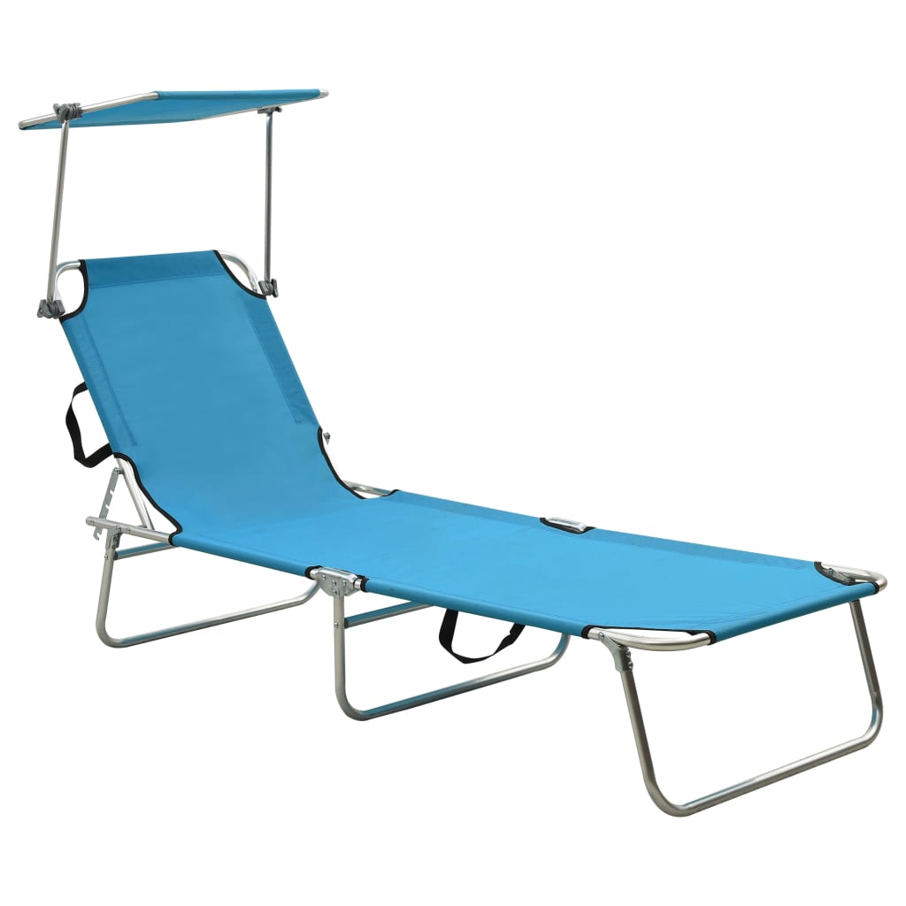 Folding Sun Lounger with Canopy Steel Turquoise and Blue - Sid & Sam