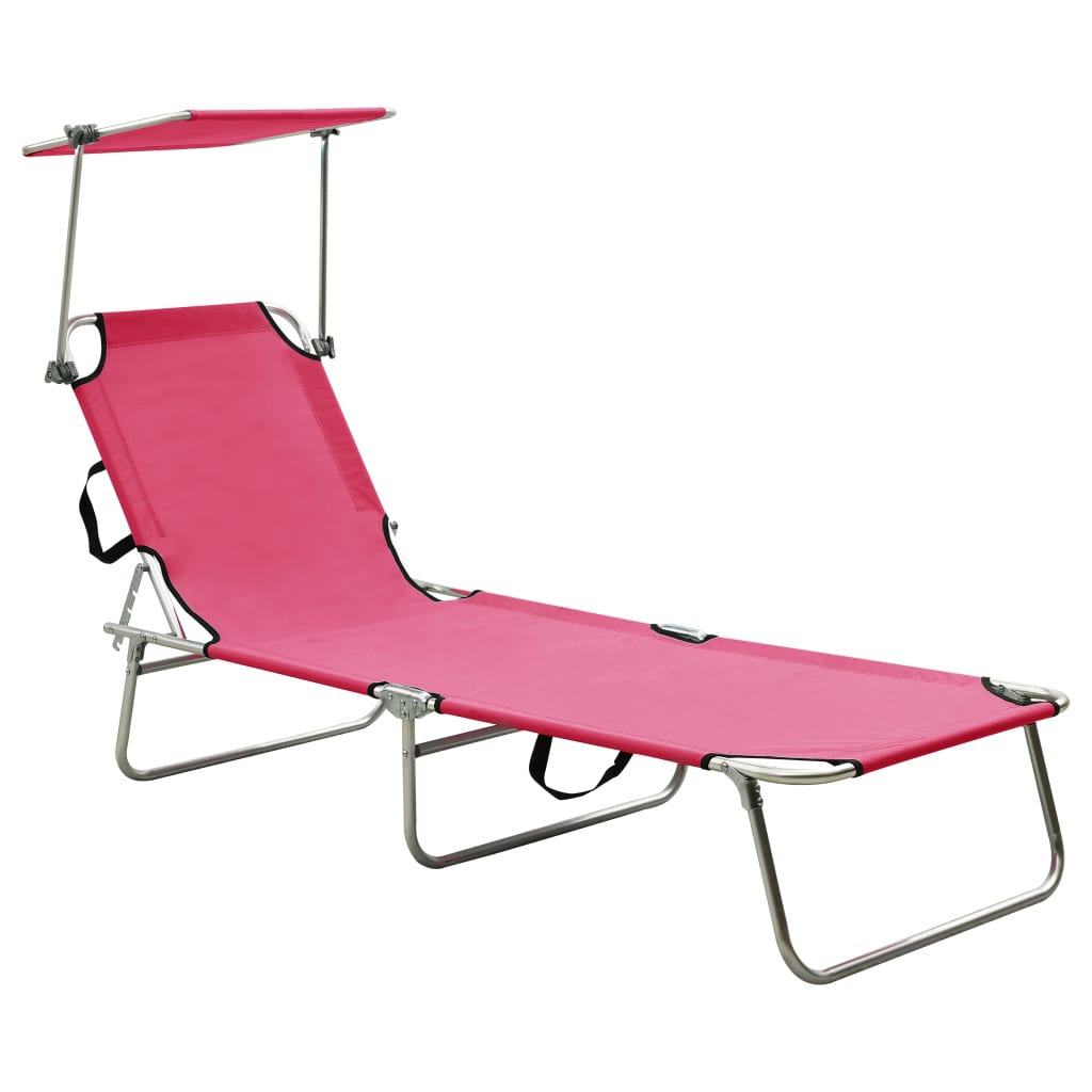 Folding Sun Lounger with Canopy Steel Magento Pink - The Home Maker