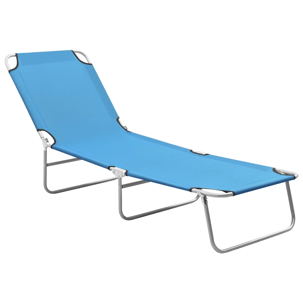 Folding Sun Lounger Steel and Fabric Turquoise Blue - Design Hut