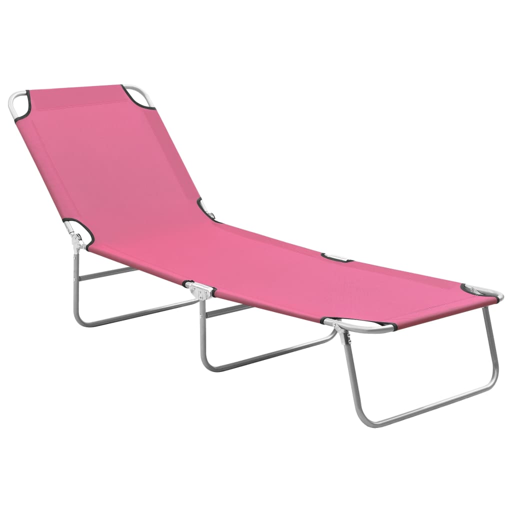 Folding Sun Lounger Steel and Fabric Pink - Unbeatable Bargains
