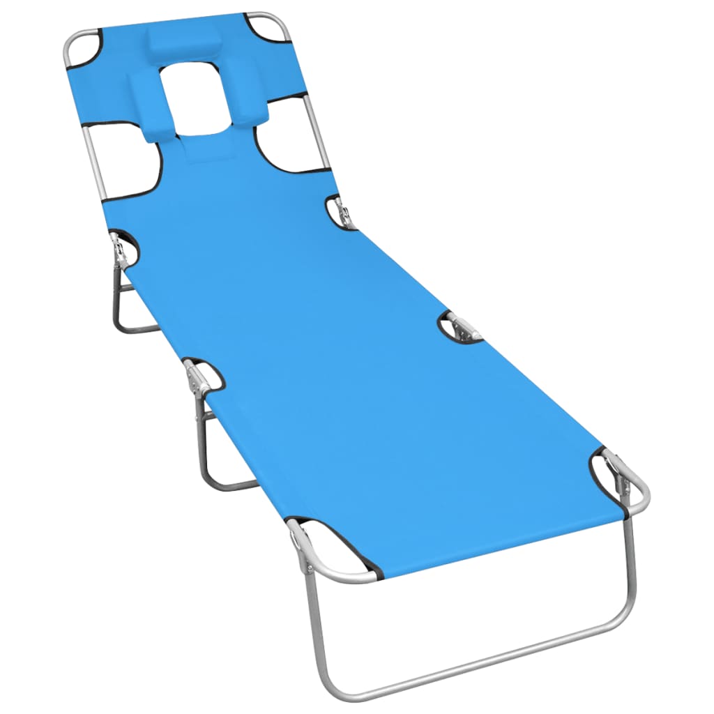 Folding Sun Lounger with Head Cushion Steel Turqoise Blue - Unbeatable Bargains