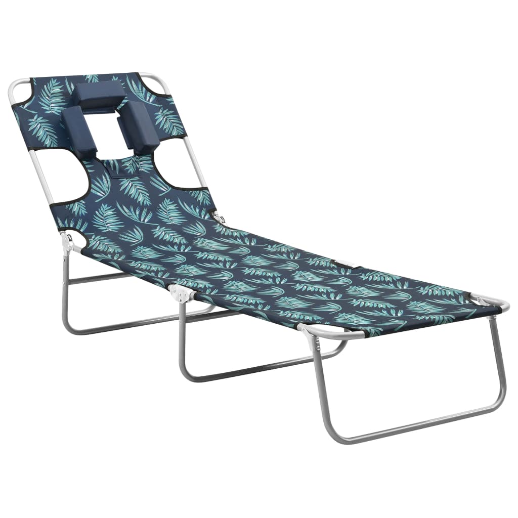 Folding Sun Lounger with Head Cushion Steel Leaves Print - Design Hut