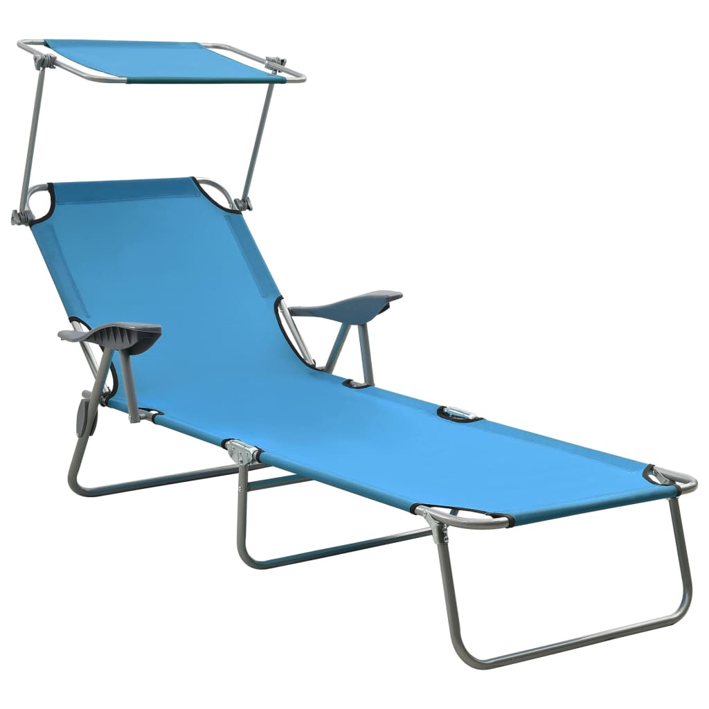 Sun Lounger with Canopy Steel Blue - Discount Dealers