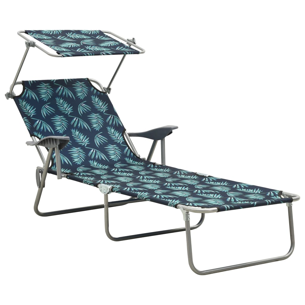 Sun Lounger with Canopy Steel Leaf Print - Tyrell & Tyrell