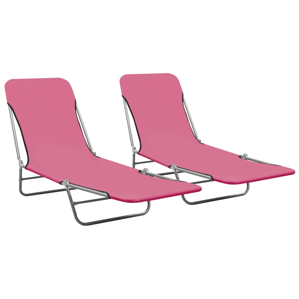 Folding Sun Loungers 2 pcs Steel and Fabric Pink - Sid & Sam
