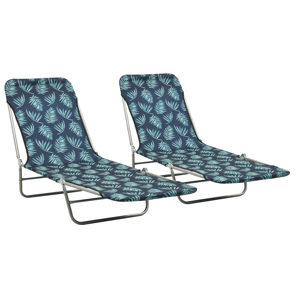 Folding Sun Loungers 2 pcs Steel and Fabric Leaf Pattern - Tyrell & Tyrell