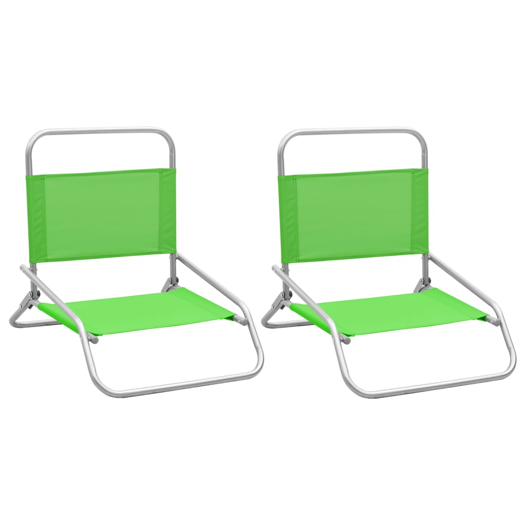 Folding Beach Chairs 2 pcs Green Fabric - Unbeatable Bargains