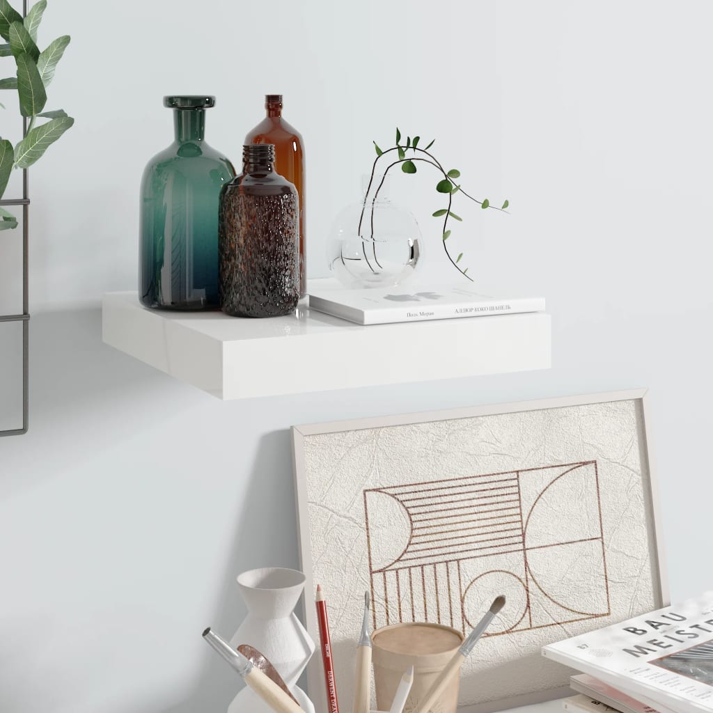 Floating Wall Shelf High Gloss White 23x23.5x3.8 cm MDF - The Home Maker